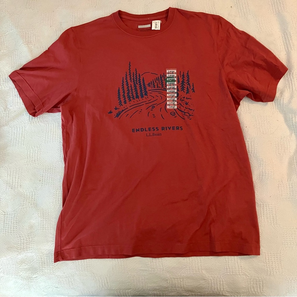 NWT L.L. Bean "Endless Rivers" T-shirt Red Large Slightly Fitted 505710